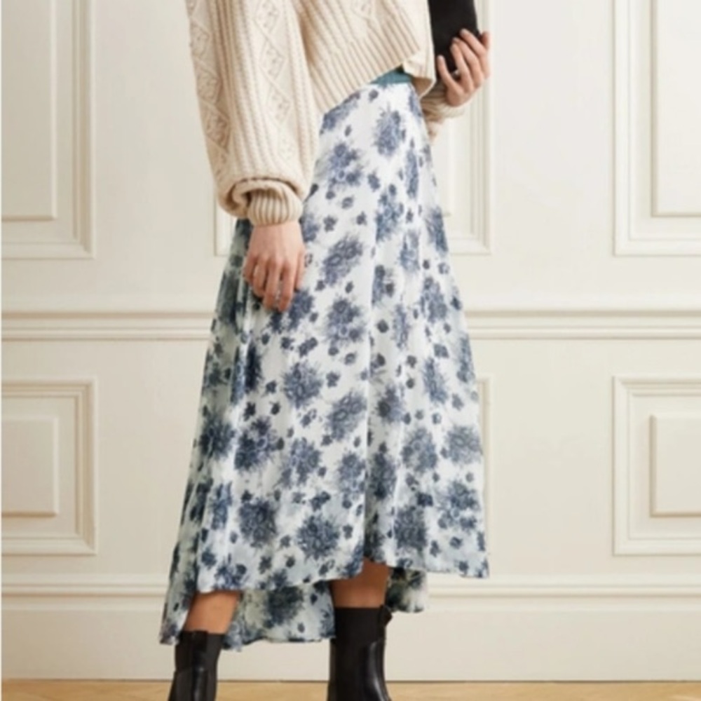 LoveShackFancy Dasha high low skirt Blueberry Cream Size 10 lined- stunning!
